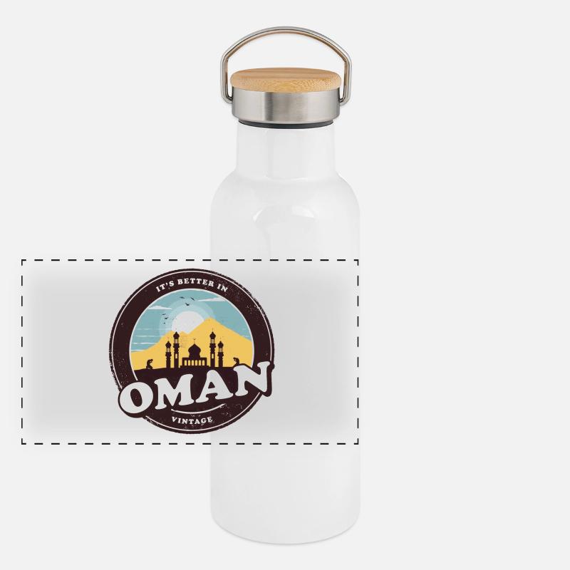 Oman Vintage Moschee Design Panorama Thermosflasche mit Bambusdeckel