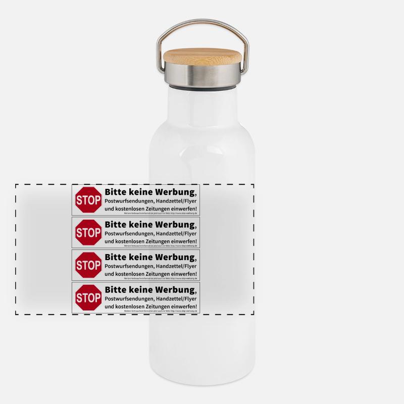 4 x Stop Bitte keine Werbung Sticker Panorama Thermosflasche mit Bambusdeckel