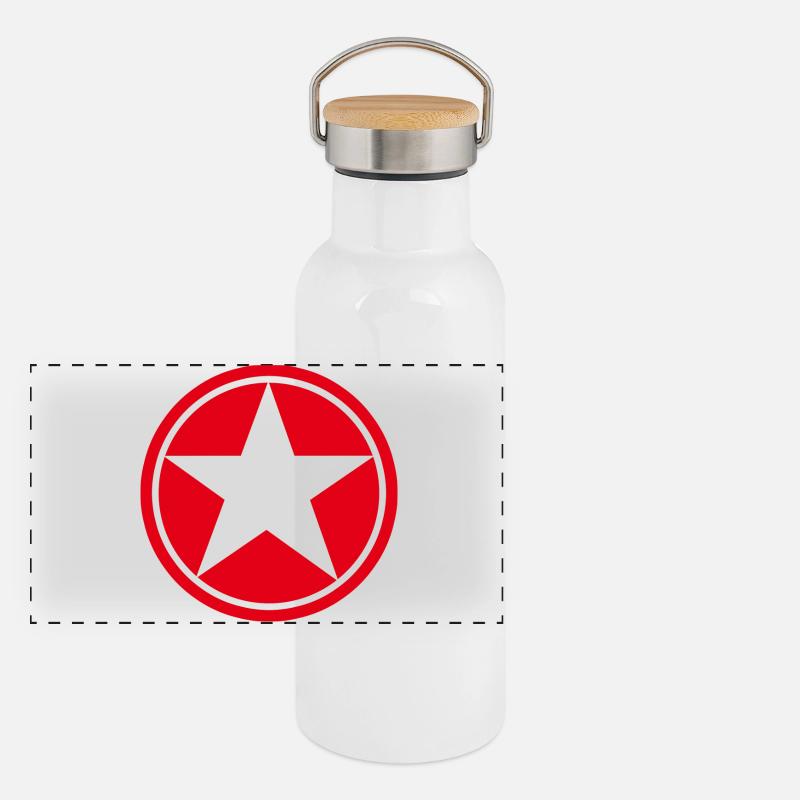 Star in Red Five-Pointed Circle Pentagram Panoramic Thermal Bottle with Bamboo Lid