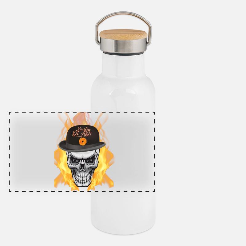 biker, skull, fire Panoramic Thermal Bottle with Bamboo Lid