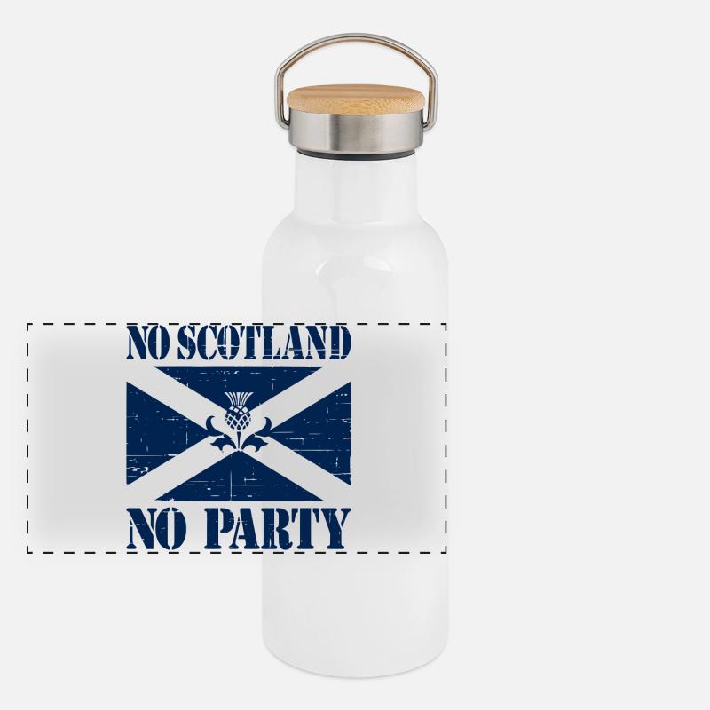 Slogan du drapeau sans l’Écosse pas de parti - Gourde isotherme avec bouchon en bambou - blanc