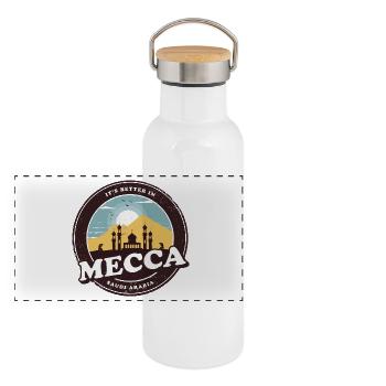 La Mecque Arabie Saoudite Mosquée Design - Gourde isotherme avec bouchon en bambou - blanc - Devant