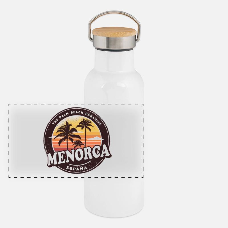 Menorca Spain Vintage Beach Design Panoramic Thermal Bottle with Bamboo Lid