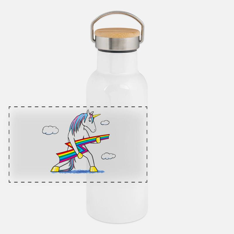 Rainbow Rock – Licorne avec éclair arc‑en‑ciel Gourde isotherme avec bouchon en bambou