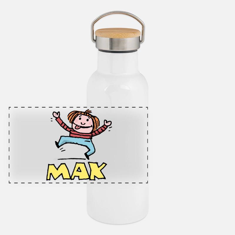 Sprungfreude MAX Kindershirt - Panorama Thermosflasche mit Bambusdeckel - Weiß