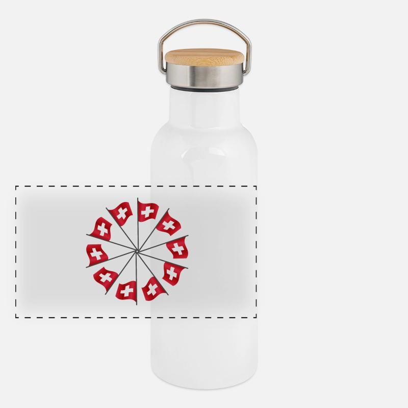 Swiss flags | Swiss flags Panoramic Thermal Bottle with Bamboo Lid
