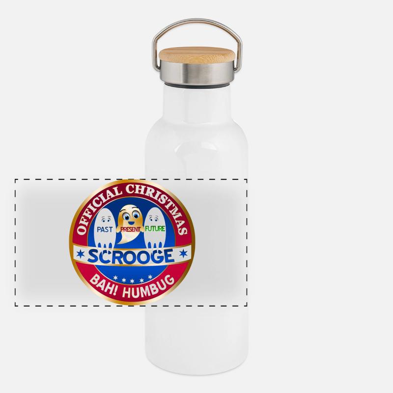 Scrooge Past Present Future Badge Panoramic Thermal Bottle with Bamboo Lid