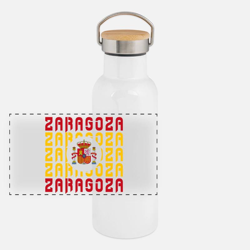 Saragossa Spanien Flaggen Design Panorama Thermosflasche mit Bambusdeckel