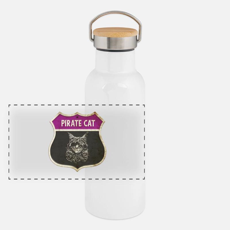 Motif écusson pirate de chat Gourde isotherme avec bouchon en bambou