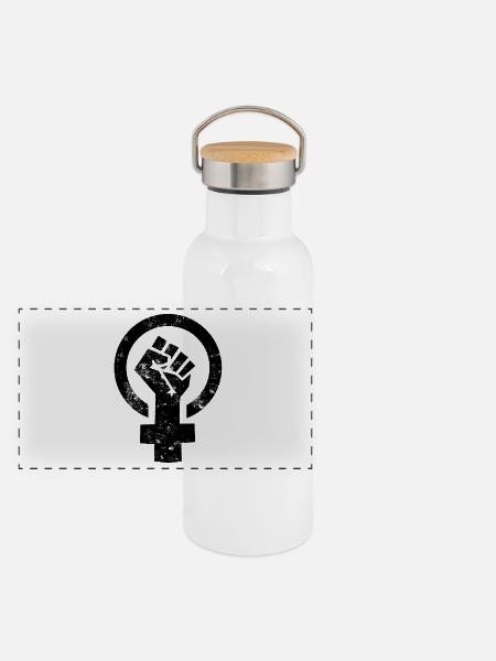 Women Power Venus Symbol - Panoramic Thermal Bottle with Bamboo Lid - white - Front