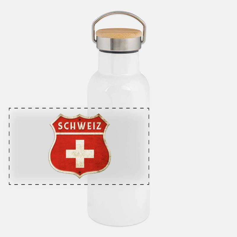 Schweiz Wappen Flaggen Design Panorama Thermosflasche mit Bambusdeckel