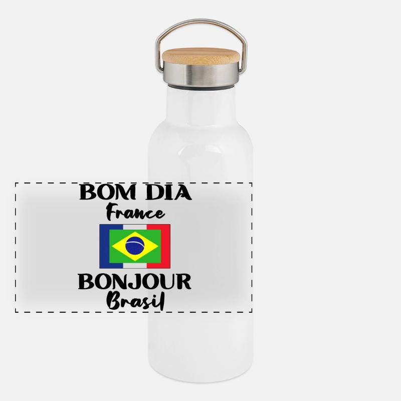 Brasilien Frankreich Flagge Brasilianer Geschenk Panorama Thermosflasche mit Bambusdeckel