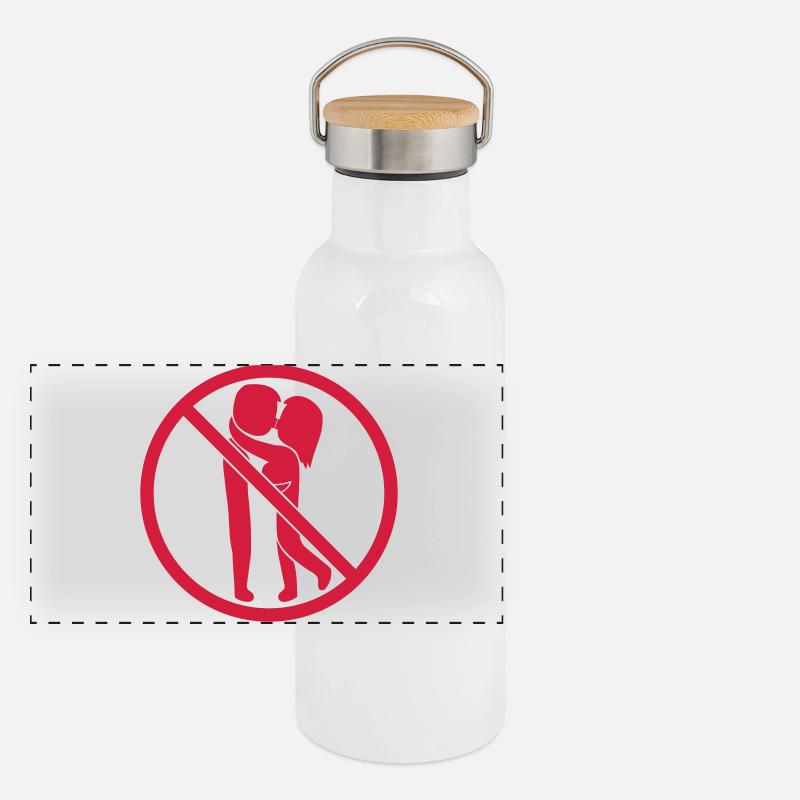 Verboten Schild Küssen Panorama Thermosflasche mit Bambusdeckel