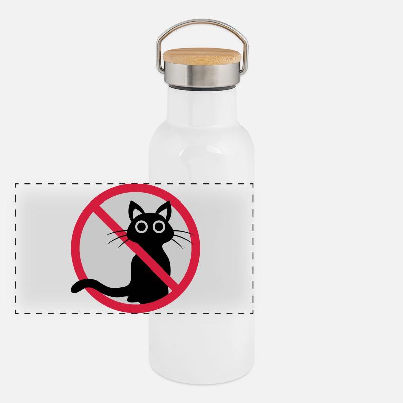 Signe interdit de chat Gourde isotherme avec bouchon en bambou