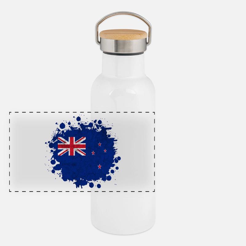 Conception de drapeaux d'éclaboussures vintage de Gourde isotherme avec bouchon en bambou