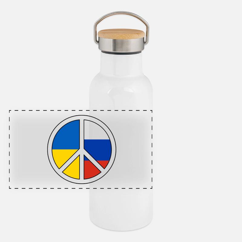 Symbole de paix avec motif de bloc de couleur Gourde isotherme avec bouchon en bambou
