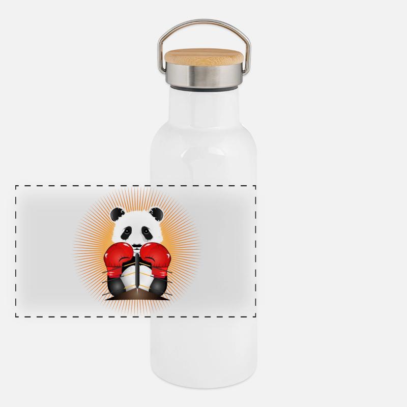 Panda als strahlender Boxer Held im Boxring Panorama Thermosflasche mit Bambusdeckel