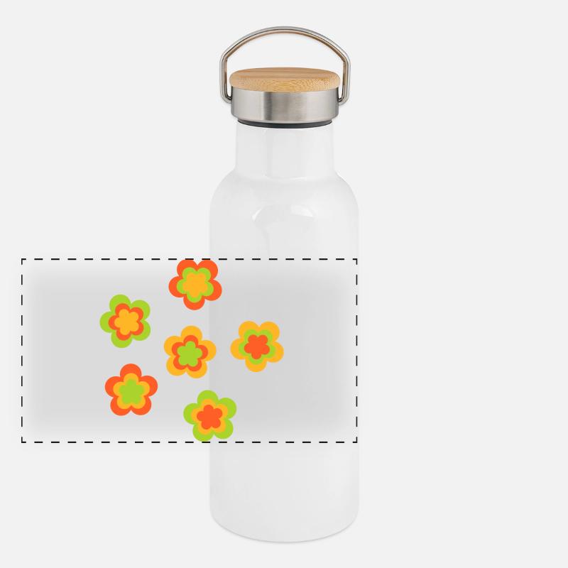 70er Jahre Blume Muster Panorama Thermosflasche mit Bambusdeckel