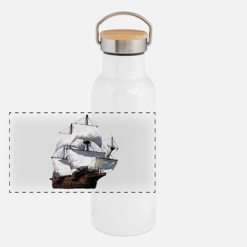 Segelschiff Panorama Thermosflasche mit Bambusdeckel