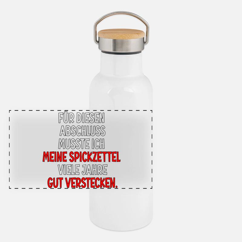 Abschlussprüfungen Bestanden - Spickzettel Sprüche Panorama Thermosflasche mit Bambusdeckel