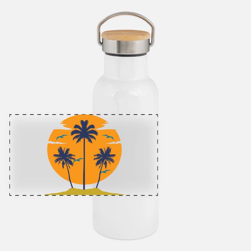 Sunset with palm trees silhouette Panoramic Thermal Bottle with Bamboo Lid