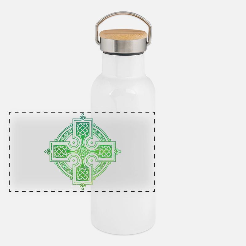 Celtic Cross Panorama Thermosflasche mit Bambusdeckel