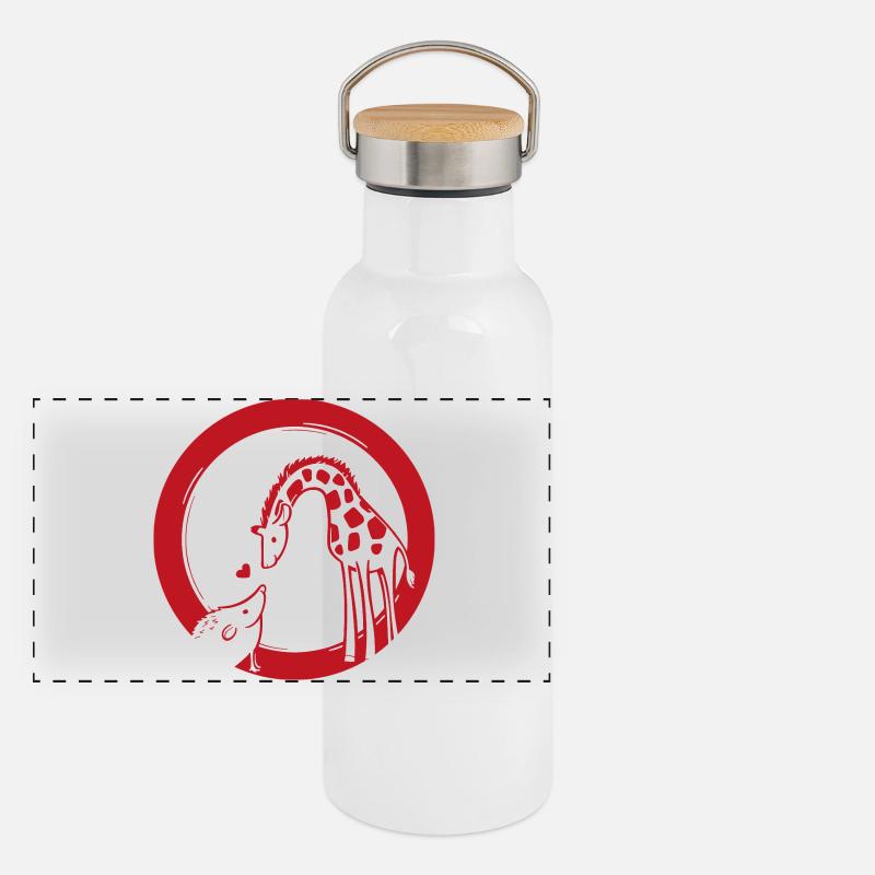 Giraffe and Hedgehog Love - Panoramic Thermal Bottle with Bamboo Lid - white