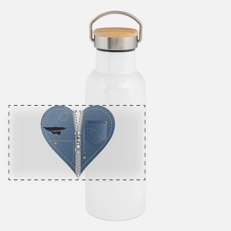cœur bleu clair en jean look avec fermeture éclair Gourde isotherme avec bouchon en bambou