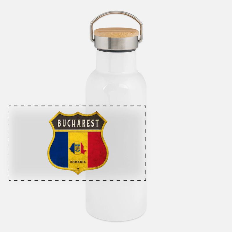 Armoiries de Bucarest Roumanie Gourde isotherme avec bouchon en bambou
