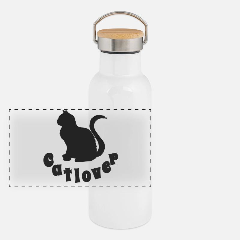 Catlover, Silhouette, Typographie, Samtpfote Panorama Thermosflasche mit Bambusdeckel