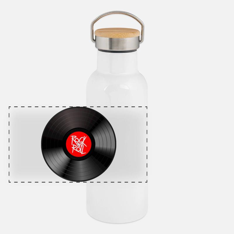 Rock 'n' Roll Vinyl: Ein Statement T-Shirt Panorama Thermosflasche mit Bambusdeckel