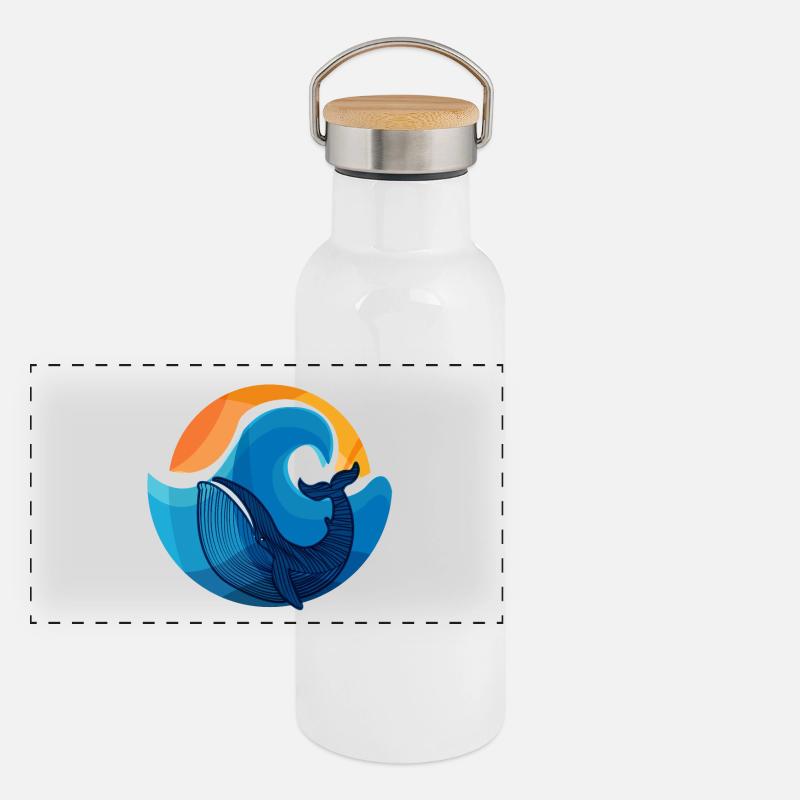 Vagues et Illustration de requin baleine Gourde isotherme avec bouchon en bambou