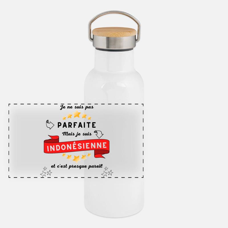 Ich bin nicht perfekt, aber ich bin Indonesier Panorama Thermosflasche mit Bambusdeckel