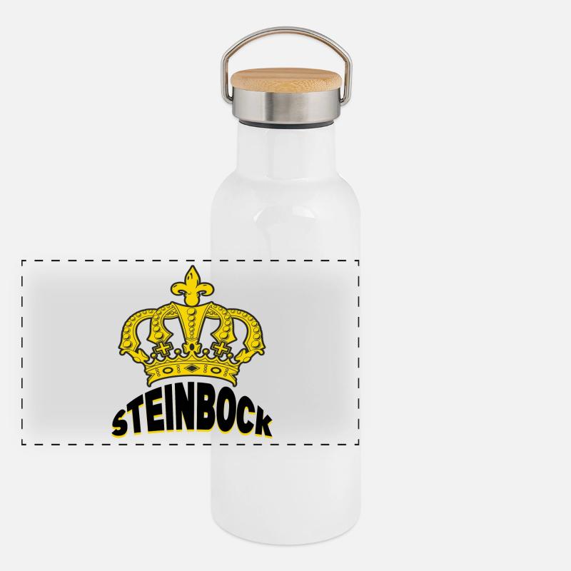Steinbock Horoskop Spruch Sternzeichen Aberglaube Panorama Thermosflasche mit Bambusdeckel