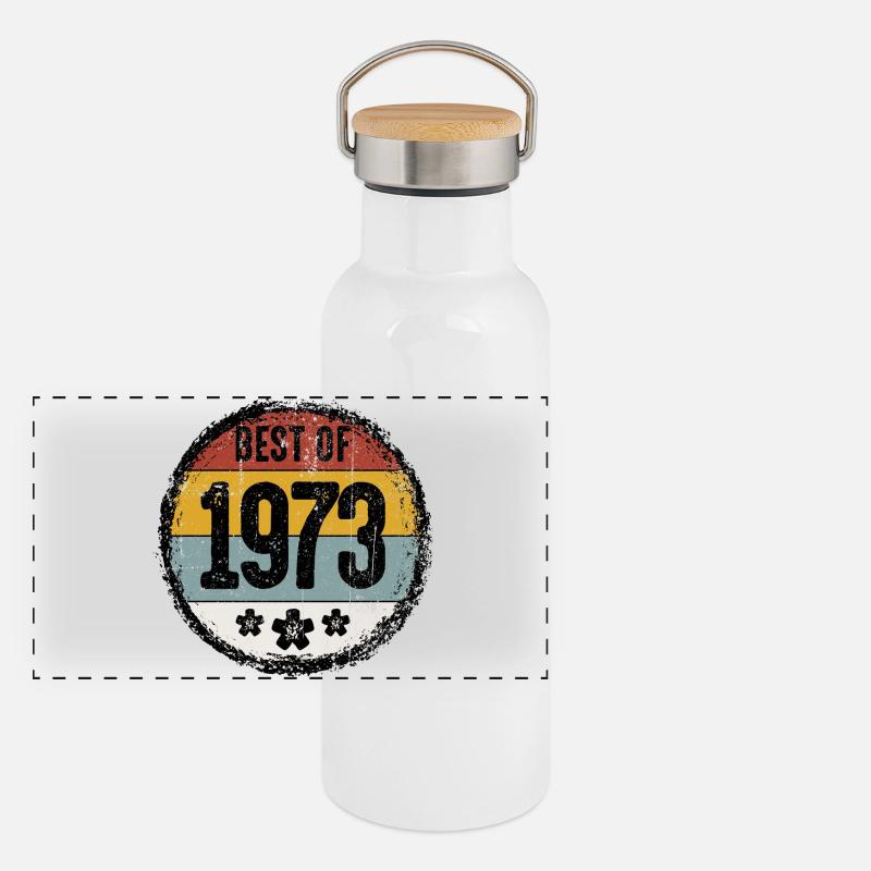 Das Beste von 1973 Vintage Abzeichen Panorama Thermosflasche mit Bambusdeckel