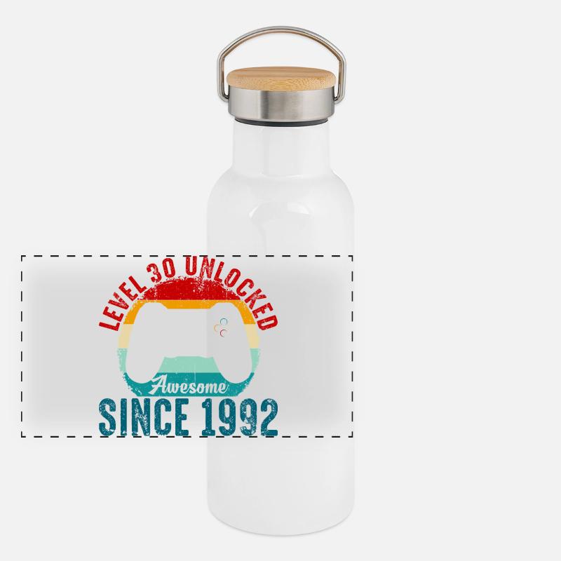 Level 30 Unlocked Retro Controller Tee Panoramic Thermal Bottle with Bamboo Lid