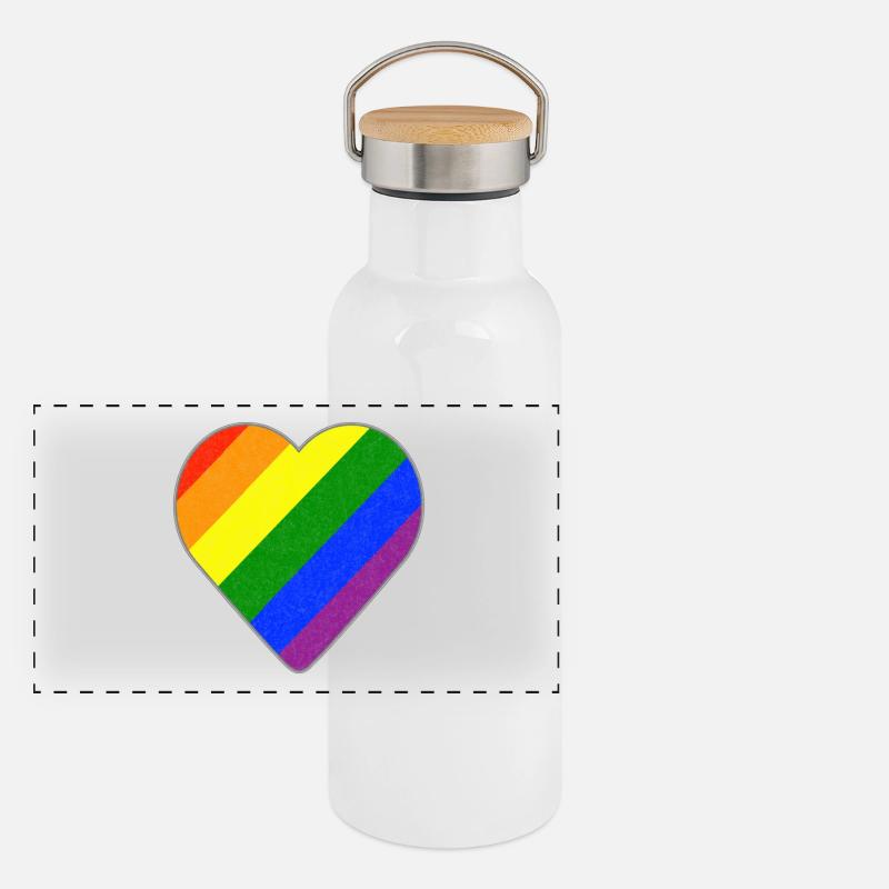 Regenbogen Herz Panorama Thermosflasche mit Bambusdeckel