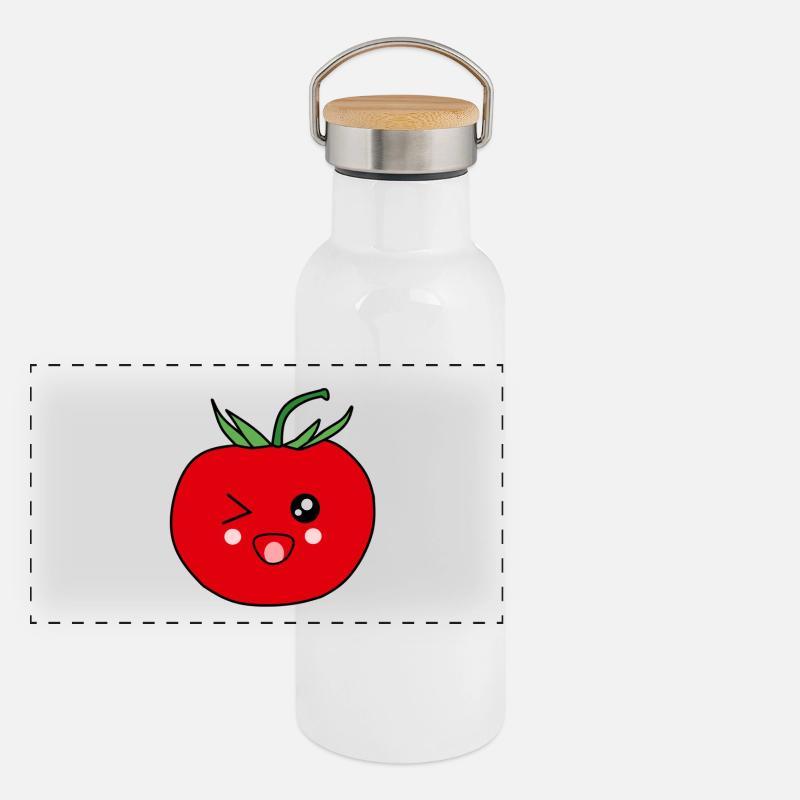 Tomate drôle avec un visage heureux Gourde isotherme avec bouchon en bambou