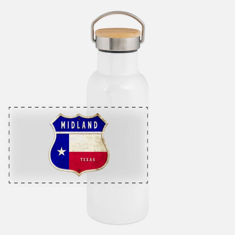 Design du drapeau Midland Texas Gourde isotherme avec bouchon en bambou