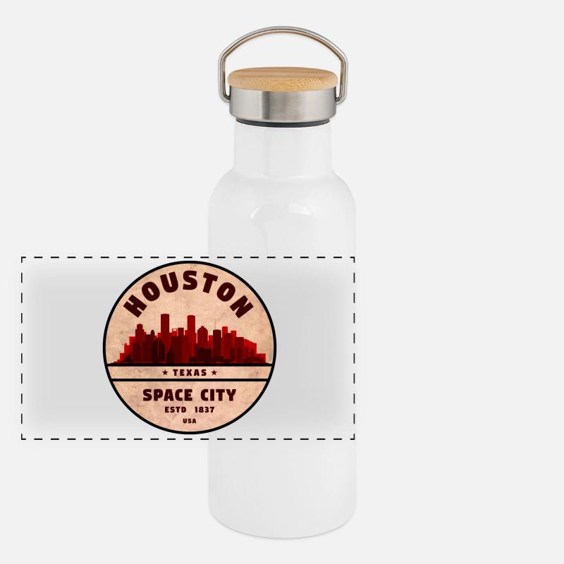 Houston Skyline Vintage Badge Panoramic Thermal Bottle with Bamboo Lid