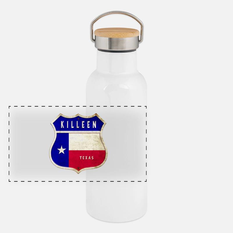 Design du drapeau Killeen Texas Crest Gourde isotherme avec bouchon en bambou