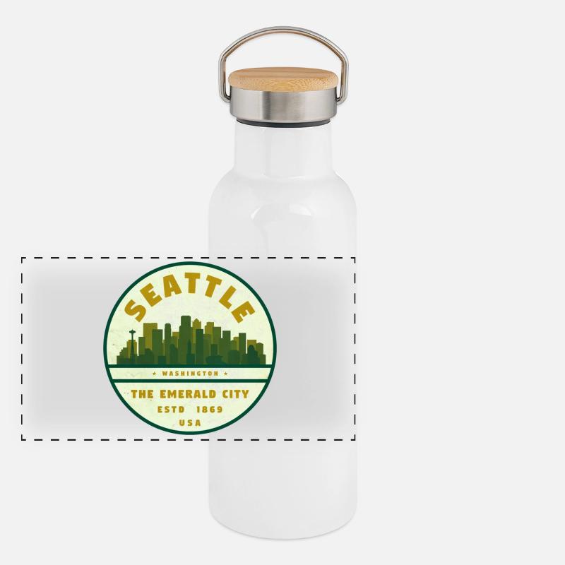 Seattle Emerald City Skyline Panoramic Thermal Bottle with Bamboo Lid