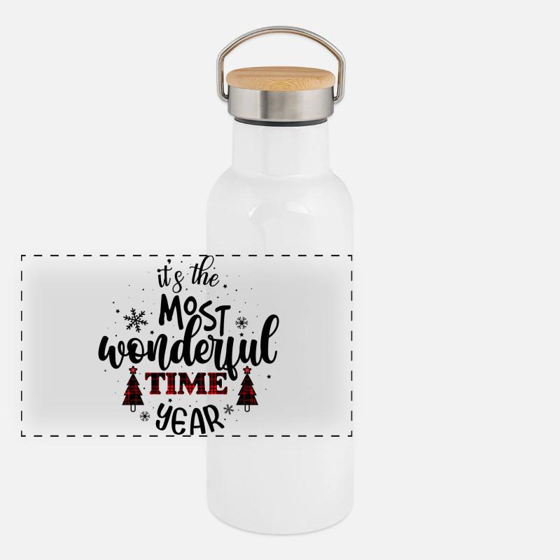 Glitch Time Red Typography Panoramic Thermal Bottle with Bamboo Lid