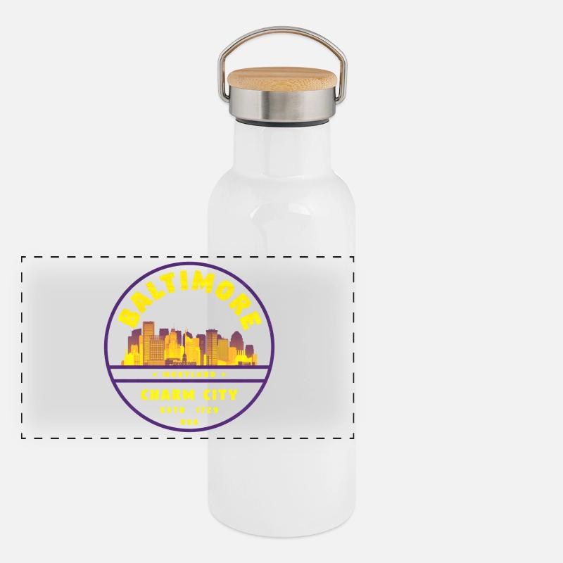 Baltimore Charm City Emblem Panorama Thermosflasche mit Bambusdeckel