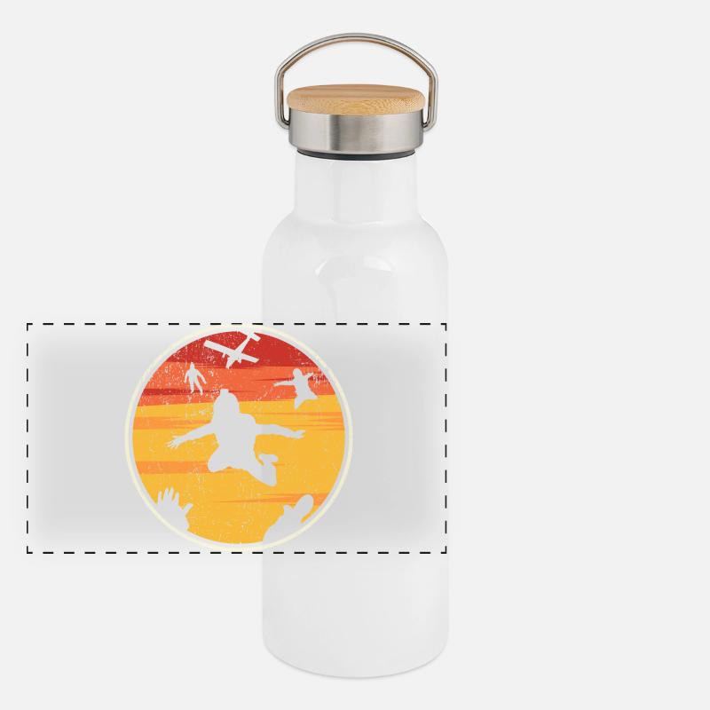 Sunset Skydiver Circle - Panoramic Thermal Bottle with Bamboo Lid - white