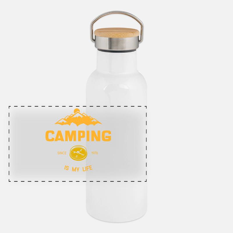 Le camping, c’est ma vie Gourde isotherme avec bouchon en bambou