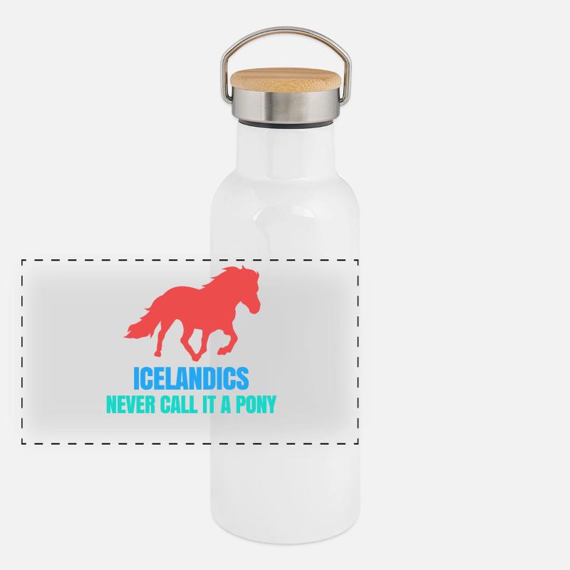 Islandpferde Pony Statement Isländer Pferdenarr Panorama Thermosflasche mit Bambusdeckel