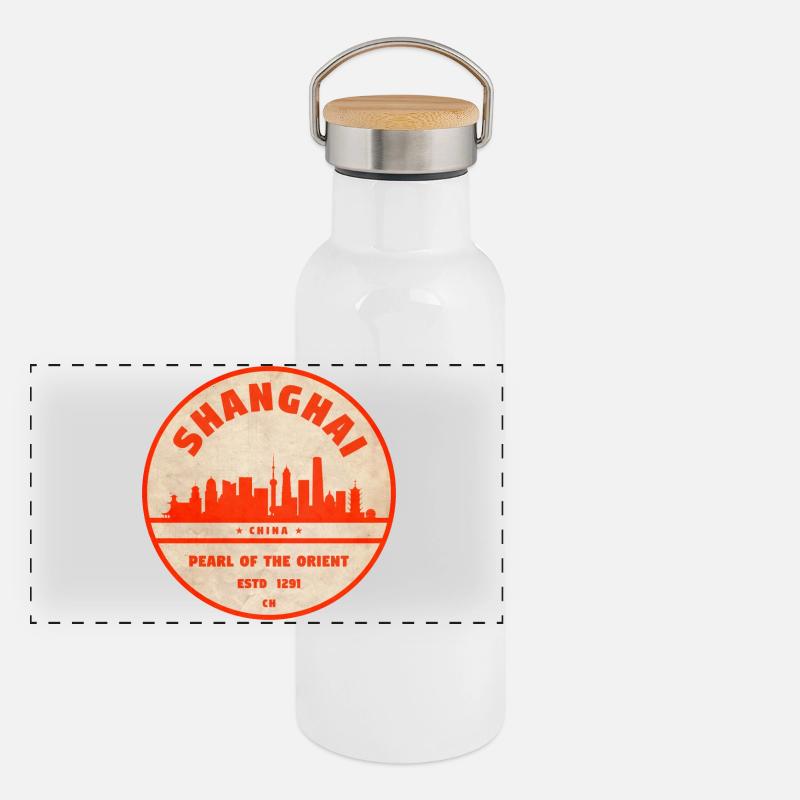 Shanghai Skyline Siegel Rot Panorama Thermosflasche mit Bambusdeckel