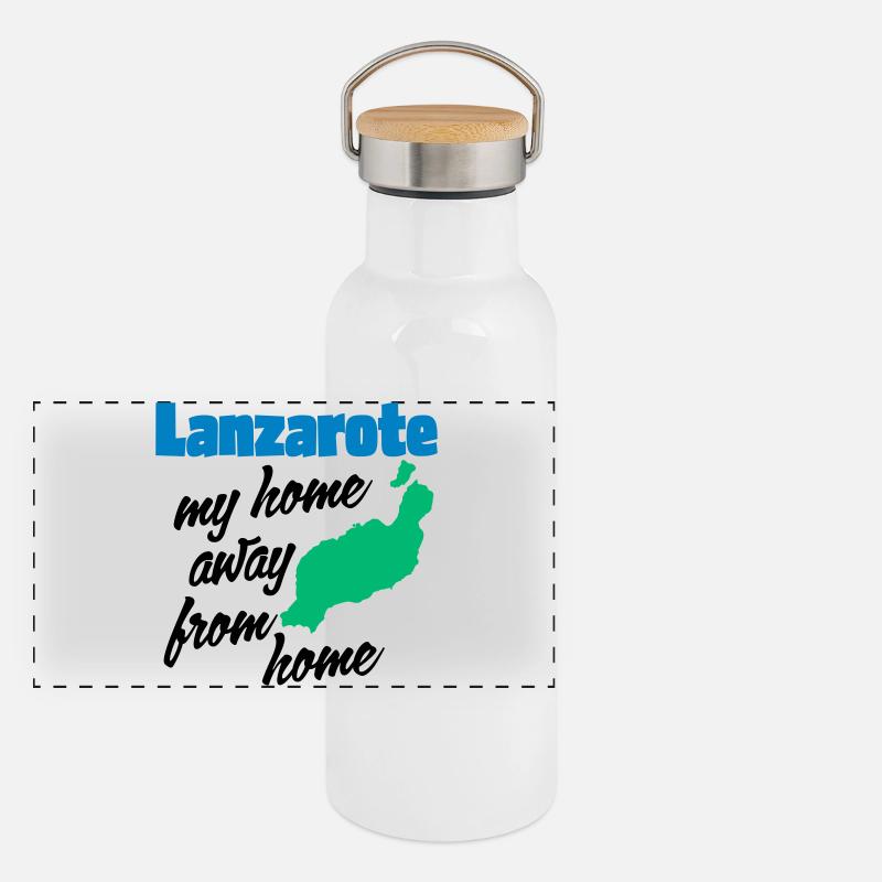 Lanzarote, my home away from home - Panoramic Thermal Bottle with Bamboo Lid - white