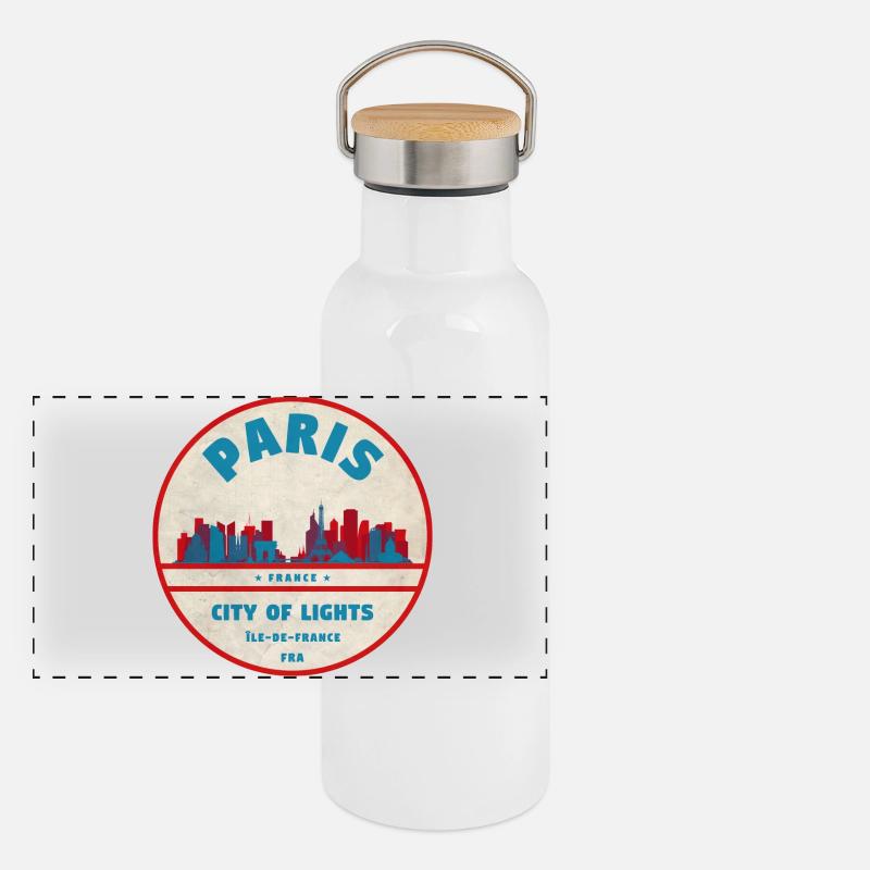 Pariser Stadtlichter Retro Abzeichen Panorama Thermosflasche mit Bambusdeckel